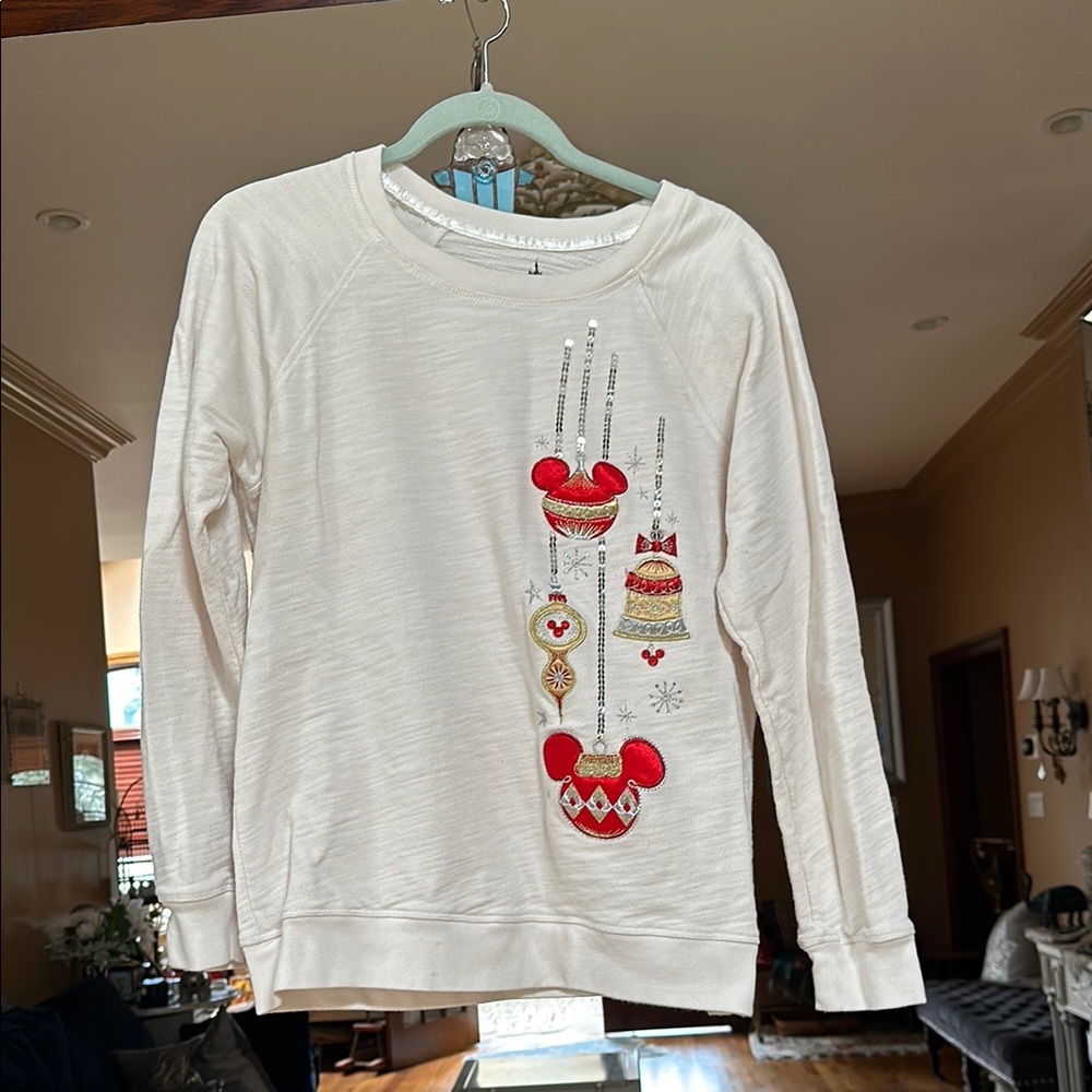 Disney Parks Holiday Sweatshirt 3d Ornament  lmtd Ed L Mickey Mouse embroidery